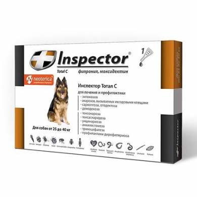 ЭкопромИнспектор Тотал С капли от внешних и внутренних паразитов для собак весом от 25 до 40кг(1 пипетка)