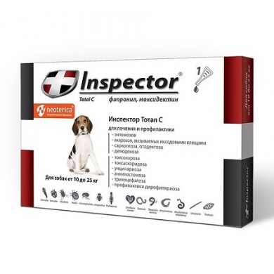 ЭкопромИнспектор Тотал С капли от внешних и внутренних паразитов для собак весом от 10 до 25кг(1 пипетка)