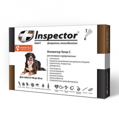 ЭкопромИнспектор Тотал С капли от внешних и внутренних паразитов для собак весом от 40 до 60кг(1 пипетка)