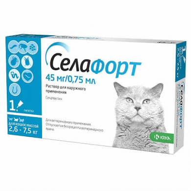 КРКАСелафорт противопаразитарный препарат для кошек весом от 2,6 до 7,5кг 6% (1 пипетка