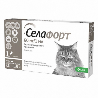 КРКАСелафорт противопаразитарный препарат для кошек весом от 7,6 до 10кг 6% (1 пипетка