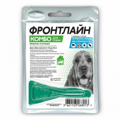 Берингер Ингельхайм Фронтлайн Комбо капли инсектоакарицидные для собак весом от 10 до 20кг 1,34мл