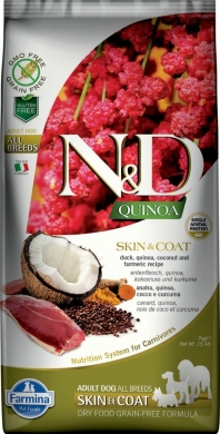 N&D Dog Quinoa с уткой и киноа для здоровья кожи и шерсти беззерновой сухой корм для собак