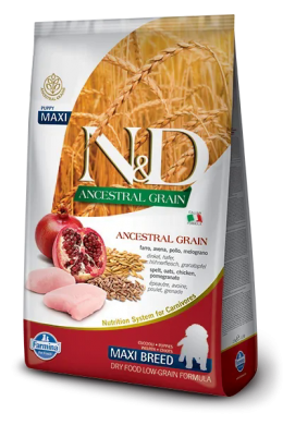 N&D Dog Ancestral Grain с курицей и гранатом низкозерновой сухой корм для щенков средних и крупных пород 