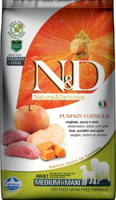 N&D Dog Pumpkin с кабаном,яблоком и тыквой беззерновой сухой корм для собак средних и крупных пород