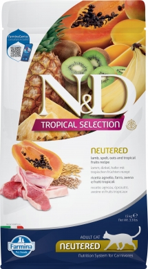 N&D Cat Tropical Selection с ягненком, спельтой и тропическими фруктами низкозерновой сухой корм для стерилизованных кошек