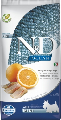 N&D Dog Ocean сельдь и апельсин беззерновой сухой корм для взрослых собак мелких пород