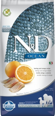 N&D Dog Ocean сельдь и апельсин беззерновой сухой корм для взрослых собак крупных пород