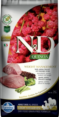 N&D Dog Quinoa с ягненком и киноа для контроля веса беззерновой сухой корм для собак