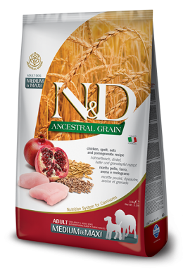 N&D Dog Ancestral Grain с курицей и гранатом низкозерновой сухой корм для собак средних и крупных пород
