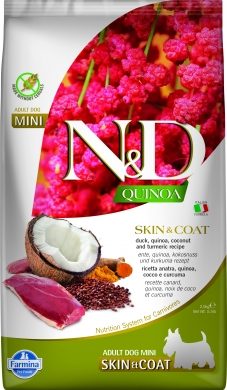 N&D Dog Quinoa с уткой и киноа для здоровья кожи и шерсти беззерновой сухой корм для собак мелких пород