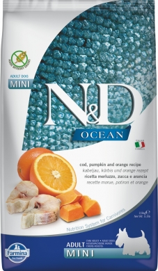N&D Dog Ocean Pumpkin с треской, апельсином и тыквой беззерновой сухой корм для собак мелких пород
