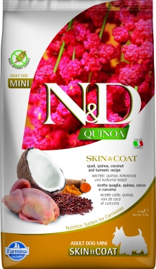 N&D Dog Quinoa перепел и киноа для здоровья кожи и шерсти беззерновой сухой корм для собак мелких пород