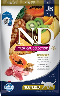 N&D Cat Tropical Selection с ягненком, спельтой и тропическими фруктами низкозерновой сухой корм для стерилизованных кошек