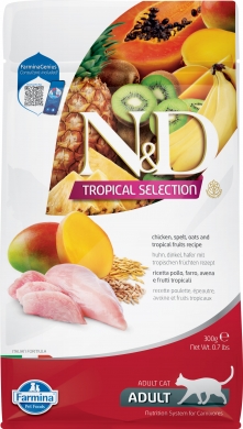 N&D Cat Tropical Selection с курицей, спельтой и тропическими фруктами низкозерновой сухой корм для взрослых кошек