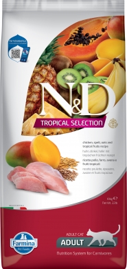 N&D Cat Tropical Selection с курицей, спельтой и тропическими фруктами низкозерновой сухой корм для взрослых кошек