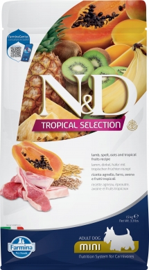 N&D Dog Tropical Selection Mini с ягненком, спельтой и тропическими фруктами низкозерновой сухой корм для взрослых собак