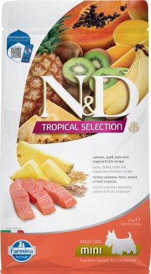 N&D Dog Tropical Selection Mini с лососем, спельтой и тропическими фруктами низкозерновой сухой корм для взрослых собак