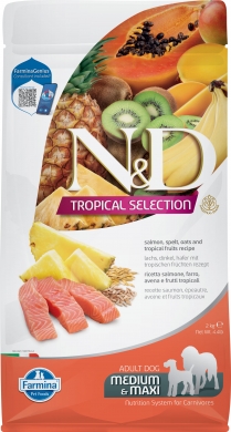 N&D Dog Tropical Selection Medium&Maxi с лососем и тропическими фруктами низкозерновой сухой корм для взрослых собак