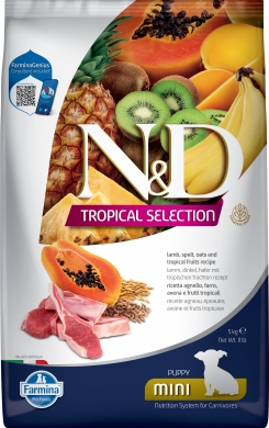 N&D Dog Tropical Selection Puppy Mini с ягненком и тропическими фруктами низкозерновой сухой корм для щенков мелких пород