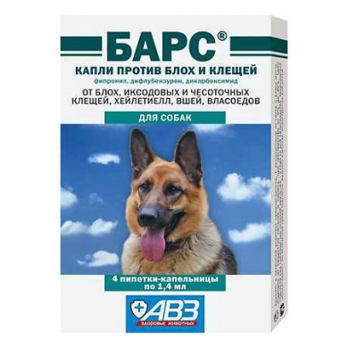 АгроветзащитаБарс капли для собак против блох и клещей 1,4мл(упаковка 4шт)