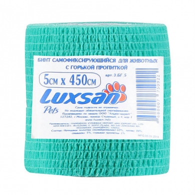 LuxcanБинт самофиксирующийся для животных с горькой пропиткой 5см х 450см