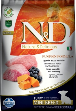 N&D Dog Pumpkin с ягненком,черникой и тыквой беззерновой сухой корм для щенков мелких пород