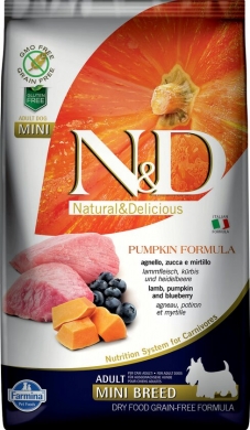 N&D Dog Pumpkin с ягненком,черникой и тыквой беззерновой сухой корм для собак мелких пород