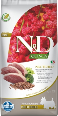 N&D Dog Quinoa с уткой и киноа беззерновой сухой корм для стерилизованных и кастрированных собак мелких пород