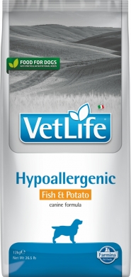Vet Life Dog Hypoallergenic с белой рыбой и картофелем диетический сухой корм для собак с пищевой аллергией