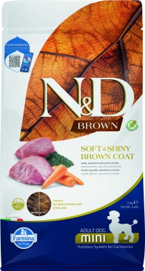 N&D Brown Dog с ягненком, спирулиной и морковью беззерновой сухой корм для взрослых собак мелких пород с темной шерстью