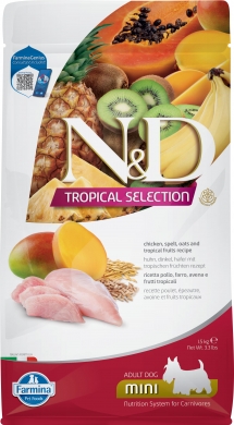 N&D Dog Tropical Selection Mini с курицей, спельтой и тропическими фруктами низкозерновой сухой корм для взрослых собак