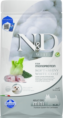 N&D White Dog с сибас, спирулиной и фенхелем беззерновой сухой корм для взрослых собак мелких пород с белой шерстью