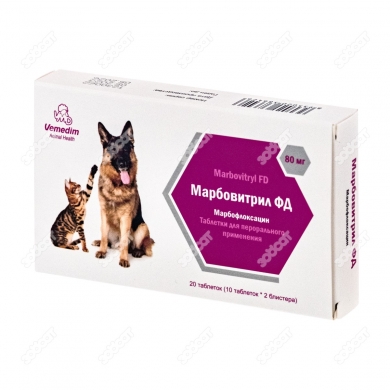 VemedimМарбовитрил ФД для лечения инфекционных заболеваний у кошек и собак 80мг уп.20таб.
