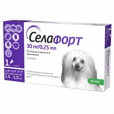 КРКАСелафорт противопаразитарный препарат для собак весом от 2,6 до 5кг 12% (1 пипетка
