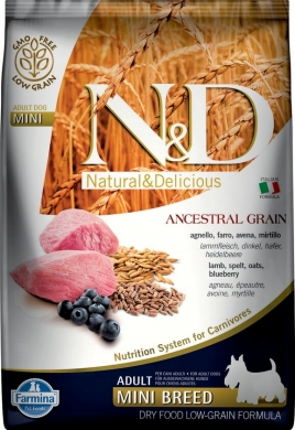 N&D Dog Ancestral Grain с ягненком и черникой низкозерновой сухой корм для собак мелких пород
