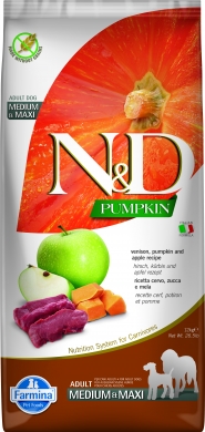N&D Dog Pumpkin с олениной, яблоком и тыквой беззерновой сухой корм для собак средних и крупных пород