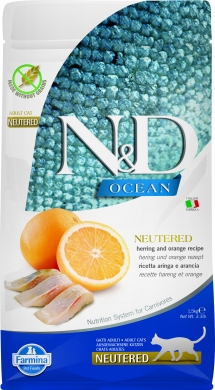 N&D Cat OCEAN сельдь и апельсин беззерновой сухой корм для стерилизованных кошек и кастрированных котов