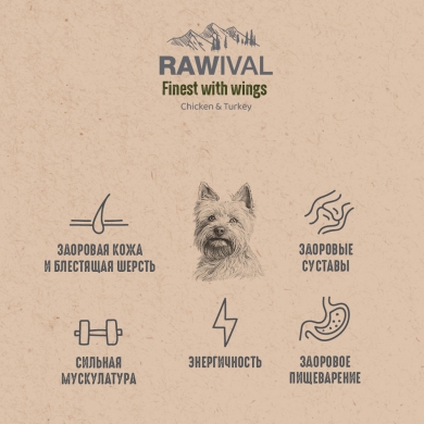 RawivalFinest with Wings с курицей и индейкой сухой корм для взрослых собак карликовых и мелких пород
