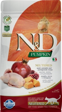 N&D Cat Pumpkin перепел с гранатом и тыквой беззерновой сухой корм для стерилизованных кошек и кастрированных котов