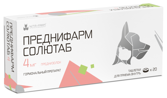 Нита-ФармПреднифарм Солютаб 4мг противовоспалительный препарат для собак и кошек 20таб.