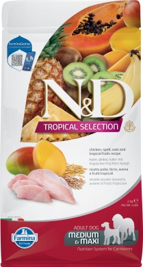 N&D Dog Tropical Selection Medium&Maxi с курицей и тропическими фруктами низкозерновой сухой корм для взрослых собак