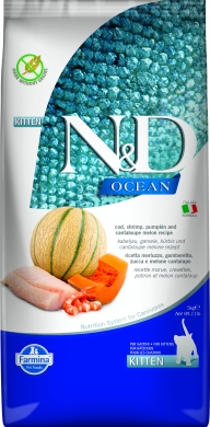 N&D Cat OCEAN с треской, креветками, тыквой и дыней беззерновой сухой корм для котят