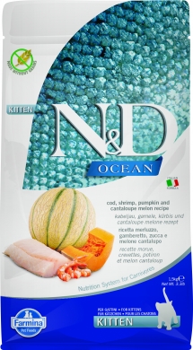 N&D Cat OCEAN с треской, креветками, тыквой и дыней беззерновой сухой корм для котят
