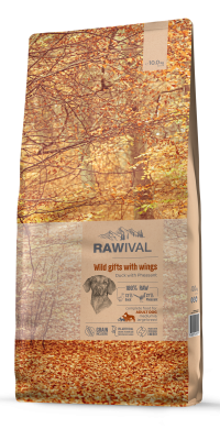 RawivalWild Gifts with Wings с уткой и фазаном сухой корм для взрослых собак средних и крупных пород