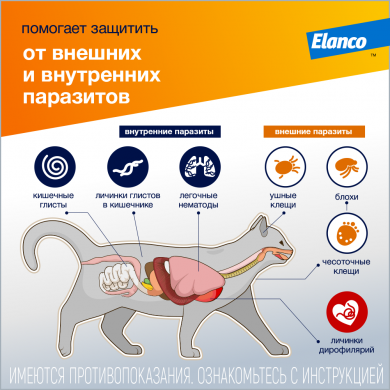 ЭланкоАдвокат капли инсектоакарицидные для кошек весом менее 4кг (упаковка 1шт)