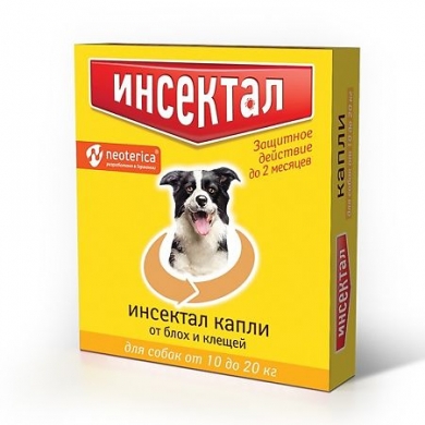 ЭкопромИнсектал капли от блох и клещей для собак весом от 10 до 20кг(1,5мл пипетка)