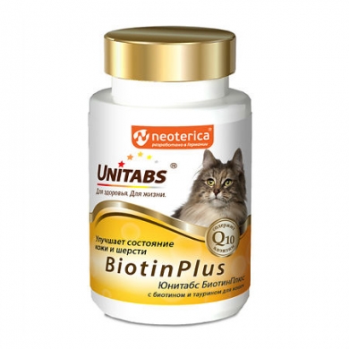 ЭкопромUnitabs BiotinPlus с Q10 витамины для улучшения состояния шерсти у кошек 120таб