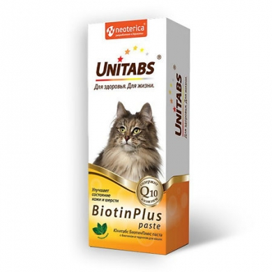 ЭкопромUnitabs BiotinPlus с Q10 паста для улучшения состояния кожи и шерсти у кошек 120мл