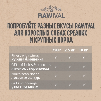 RawivalFinest with Wings с курицей и индейкой сухой корм для взрослых собак средних и крупных пород